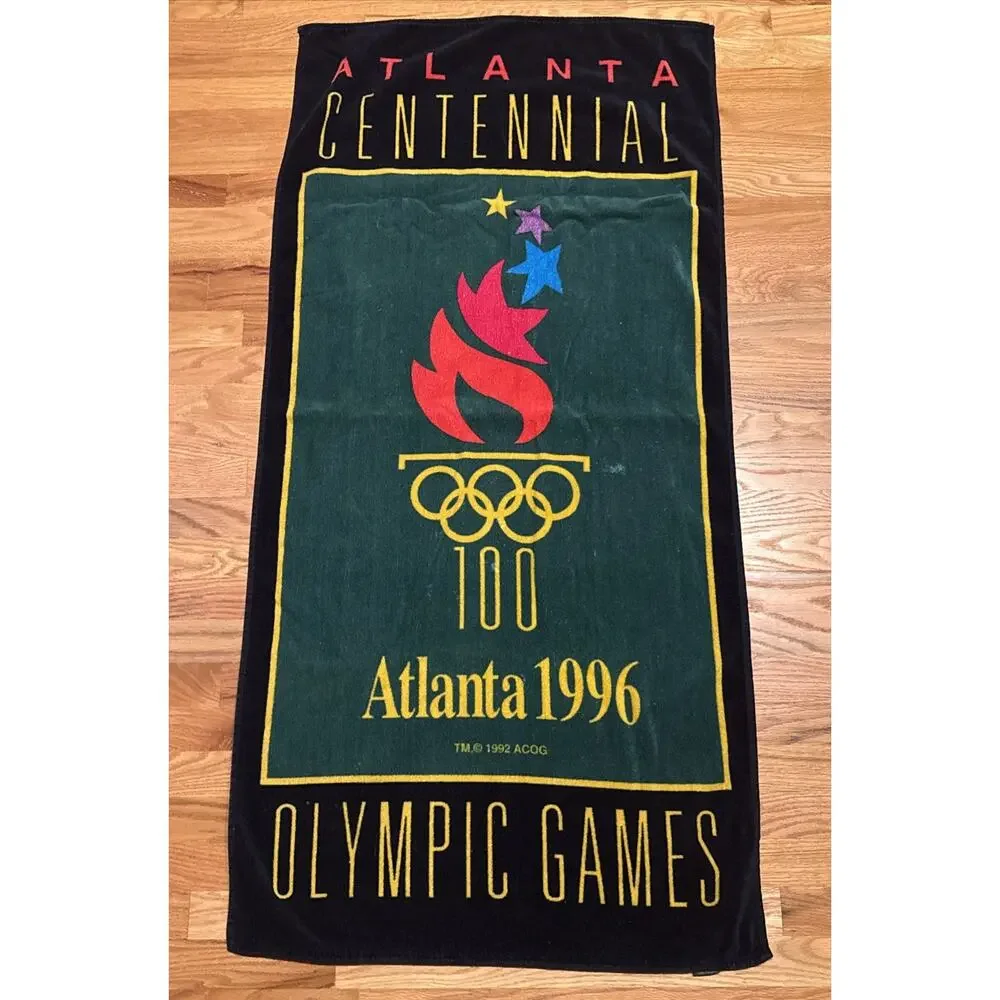 Vtg Atlanta 1996 Centennial Olympic Games Beach Towel 100 Year Anniversary Flame